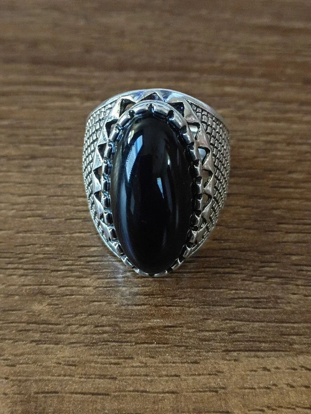 Size 11 Ring Men's Silver Black Onyx Fashion Statement Jewelry Bold Oval Stone